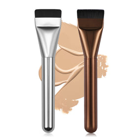BEAUTYFACTOR Flat Foundation Brush Set in Silver and Coffee front view