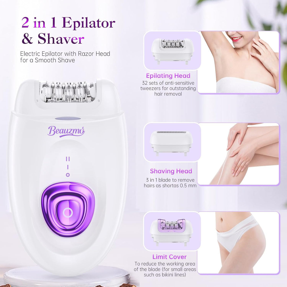 BEAUZMO Smooth Glide Epilator in use on leg