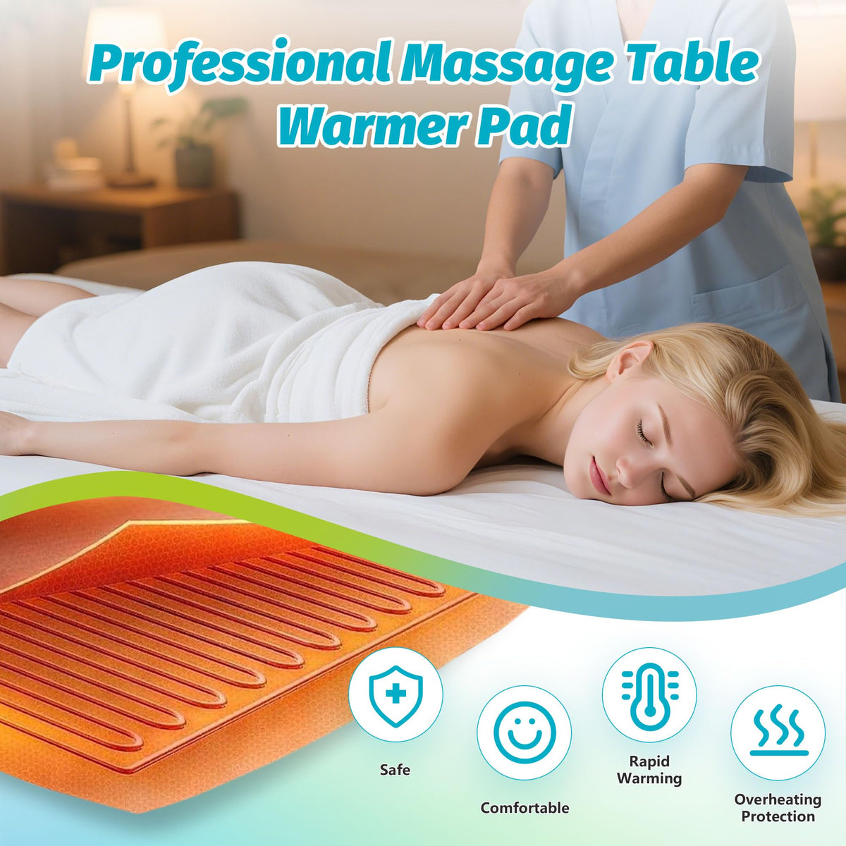 BECALIN Massage Table Warmer displayed on a massage table