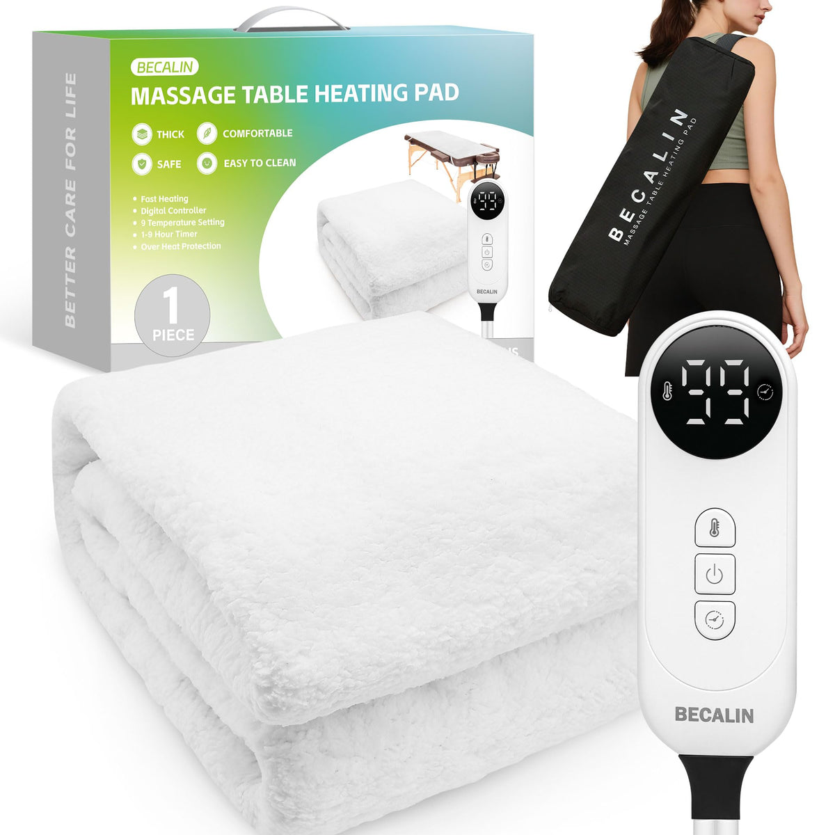 BECALIN Massage Table Warmer front view with soft fleece fabric