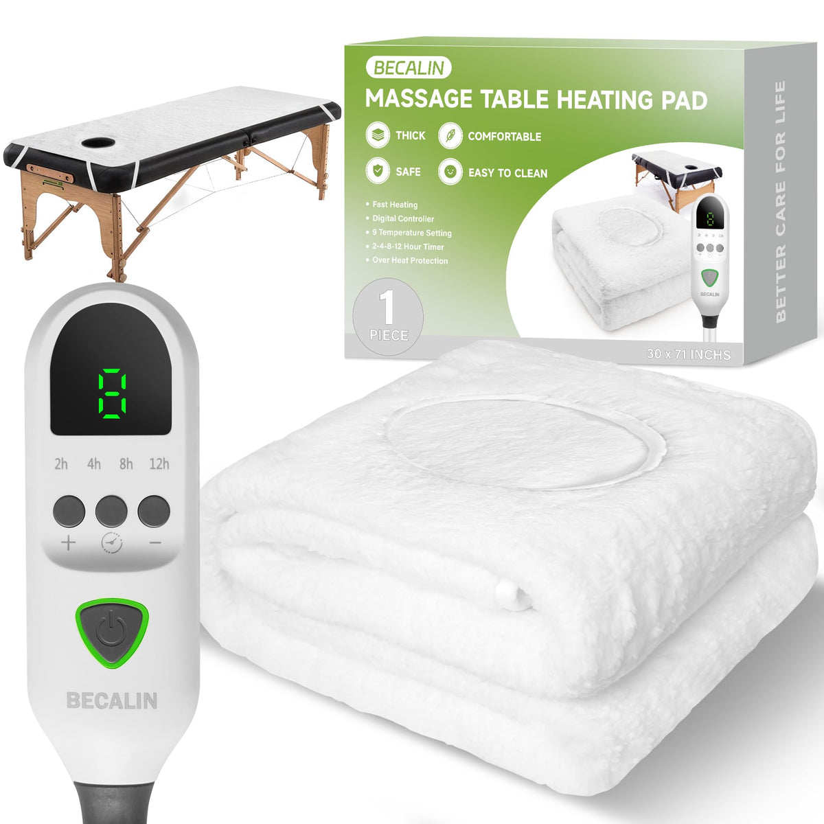 BECALIN Massage Table Warmer Pad front view with digital controller