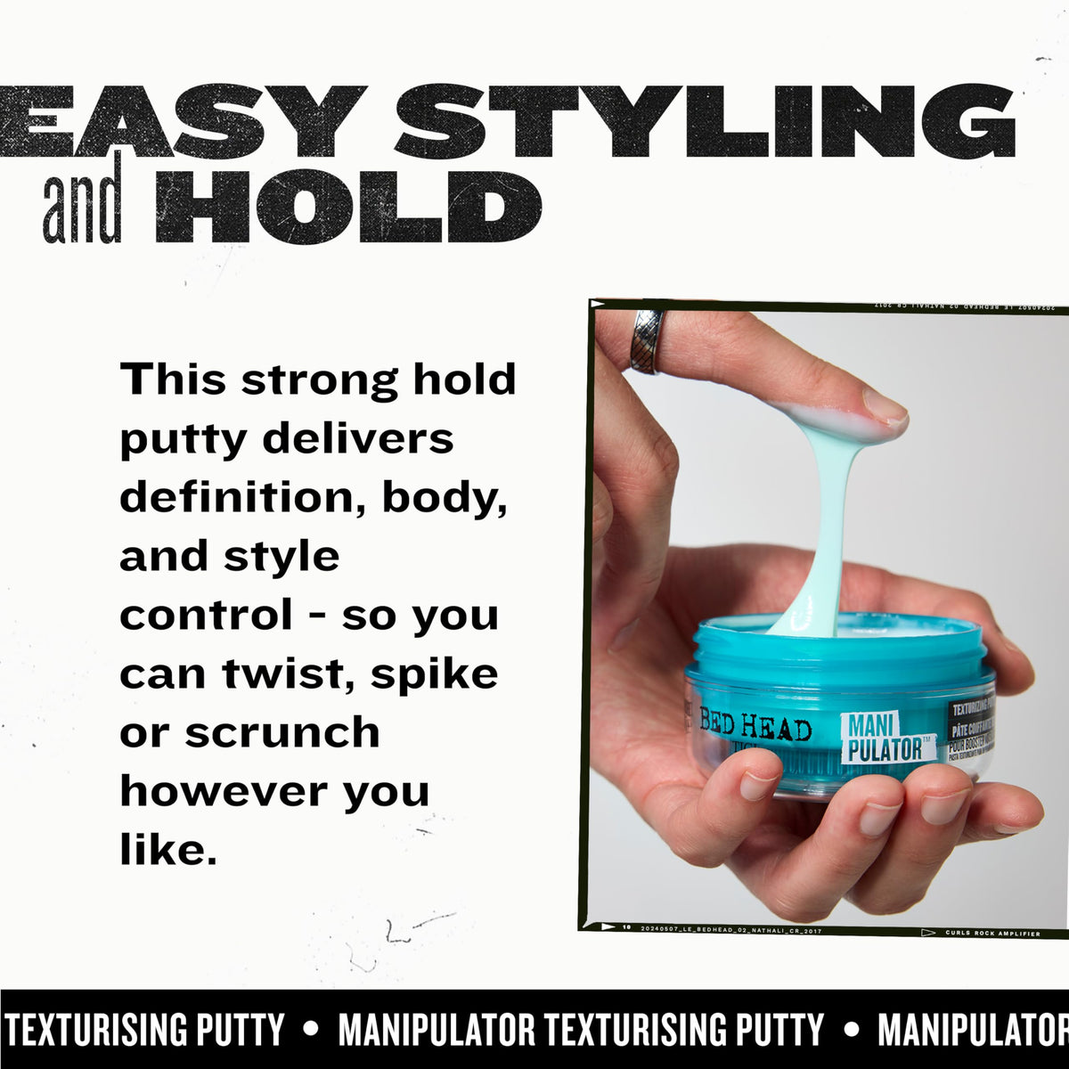 Bed Head Manipulator Texturizing Putty 90g with product texture