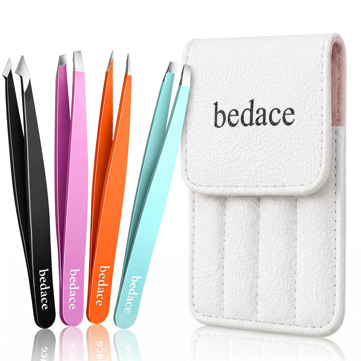 bedace tweezers front view with slant and pointed tips