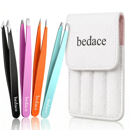 bedace tweezers front view with slant and pointed tips