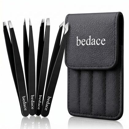 bedace tweezers slant point flat hook in leather travel case