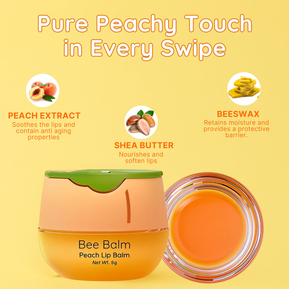 Bee Balm Original Lip Balm packaging with peach illustration