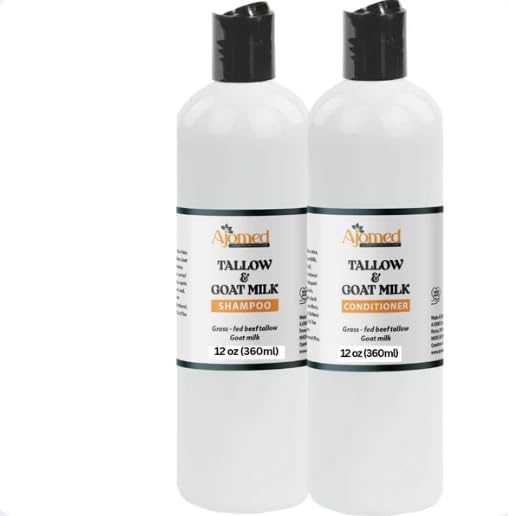 Beef Tallow & Goat Milk Shampoo and Conditioner Set in bathroom setting