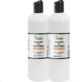 Beef Tallow & Goat Milk Shampoo and Conditioner Set in bathroom setting