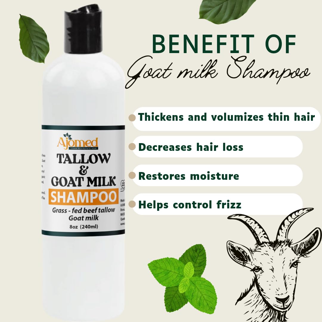 Beef Tallow & Goat Milk Shampoo and Conditioner Set on a bathroom shelf