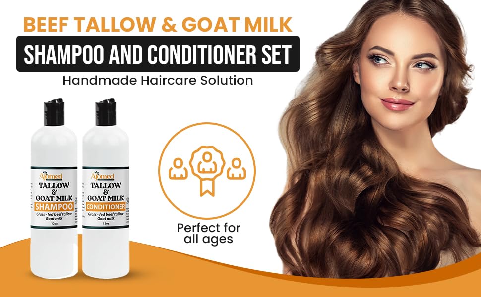 Beef Tallow & Goat Milk Shampoo and Conditioner Set side view