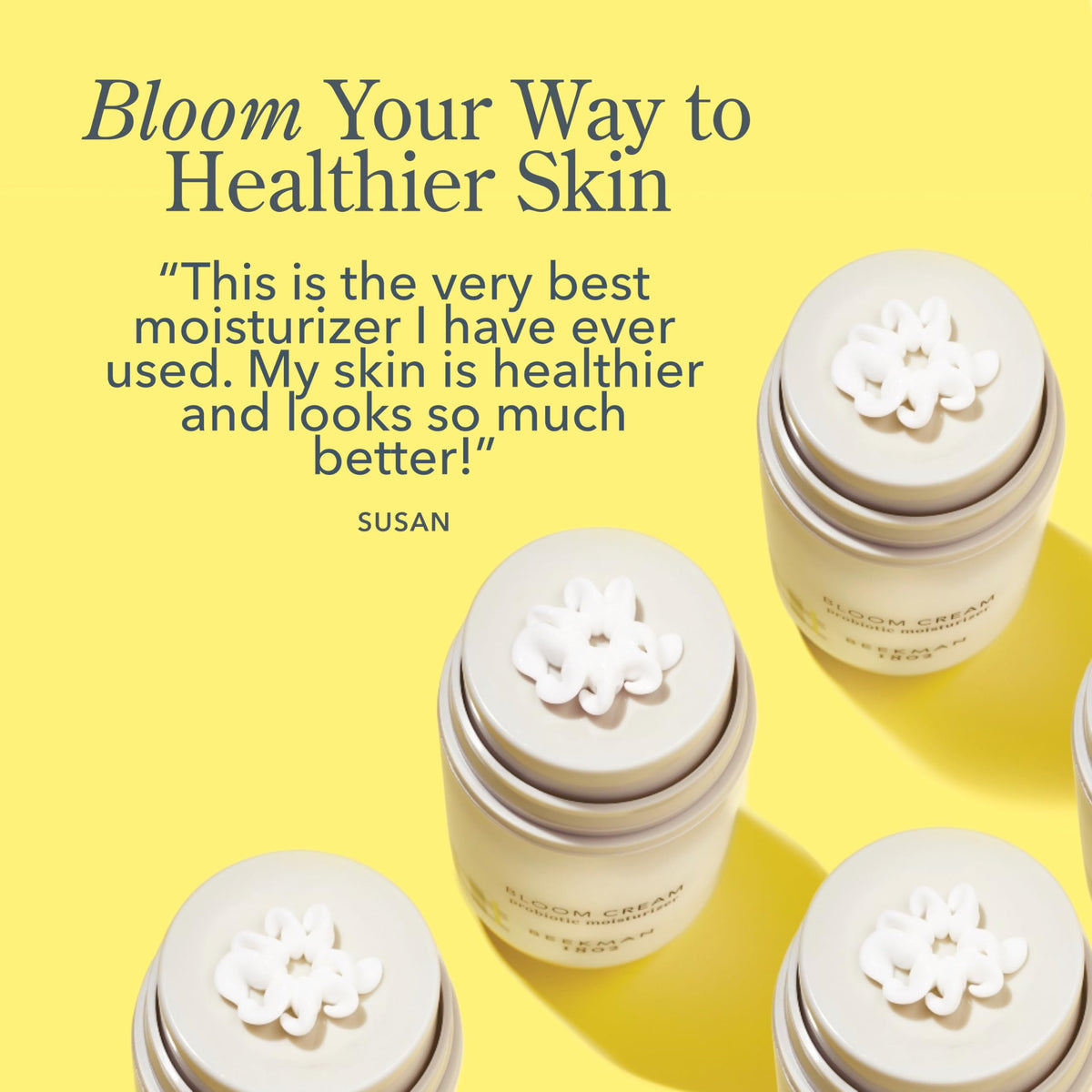 Beekman 1802 Bloom Cream Goat Milk Face Moisturizer 15 mL on a bathroom counter