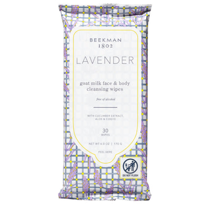 Beekman 1802 Goat Milk Face Wipes Lavender front view packaging