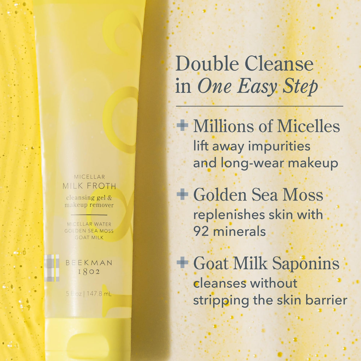 Beekman 1802 Micellar Milk Froth Face Wash with ingredients list