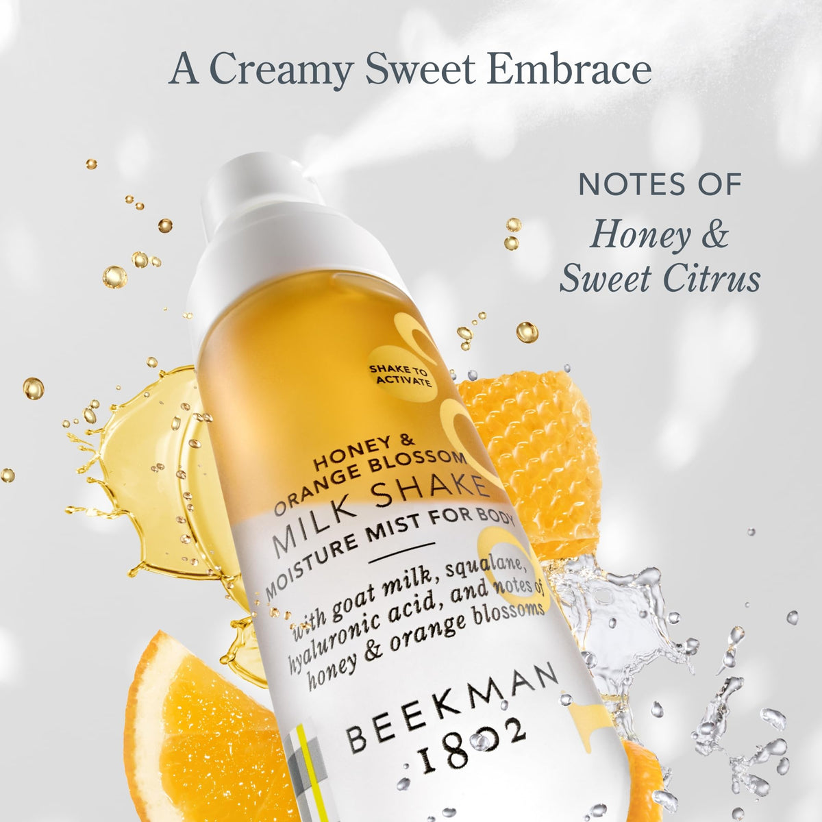 Beekman 1802 Milk Shake Body Mist lifestyle scene on bathroom counter