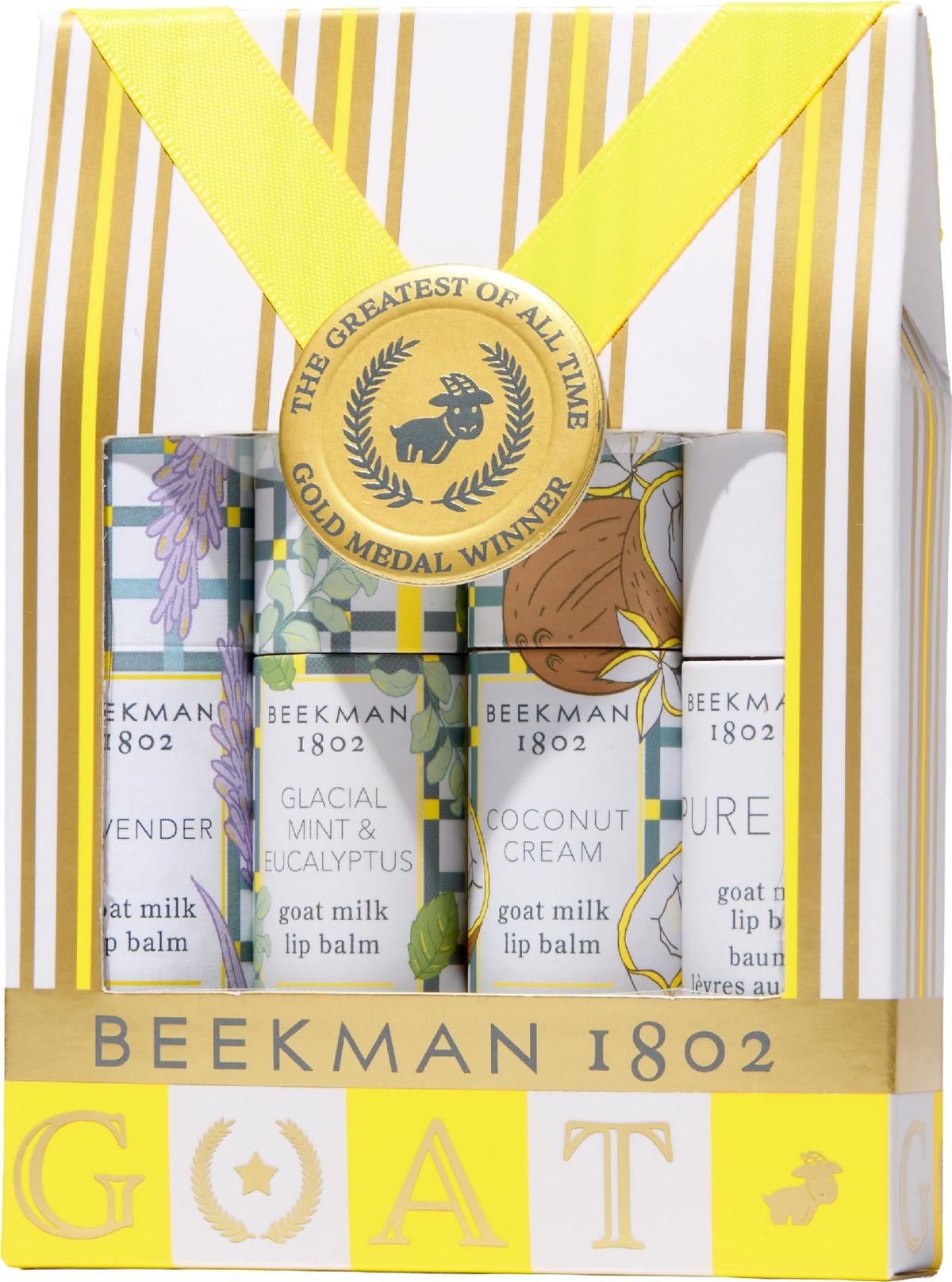 Beekman 1802 Perfect Pucker Lip Balm Gift Set front view with assorted scents