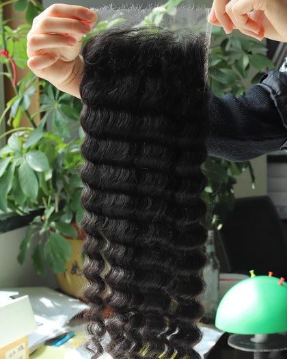 BEEOS 5x5 HD Lace Closure front view with deep wave texture