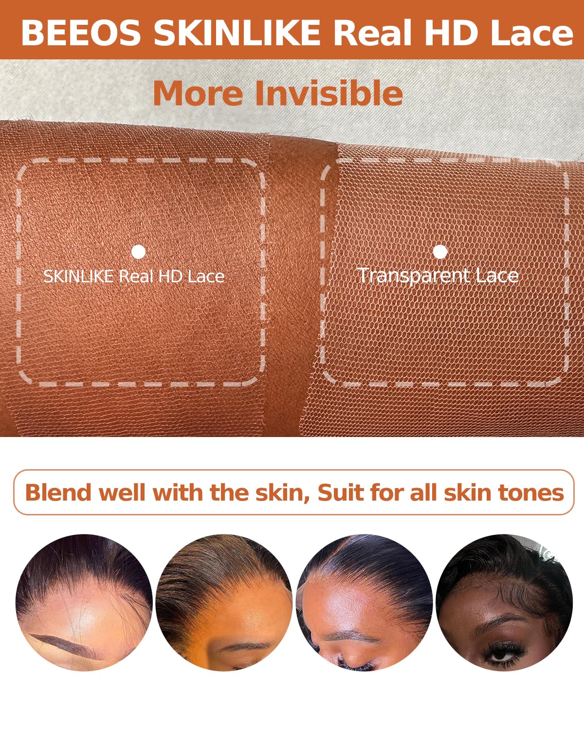 BEEOS 6x6 HD Lace Closure natural black colour