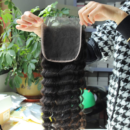 BEEOS Deep Wave 5x5 HD Lace Closure front view, 18 inch, Natural Black