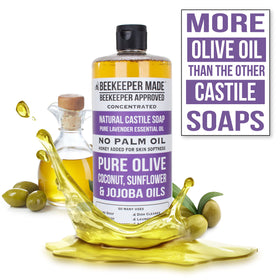 Beessential Natural Castile Soap Lavender bottle side view