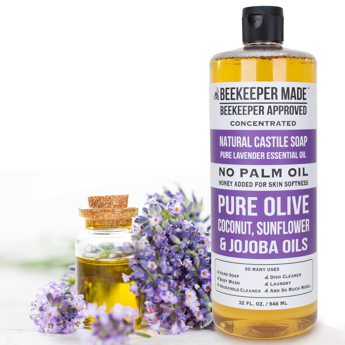 Beessential Natural Castile Soap Lavender with lavender flowers