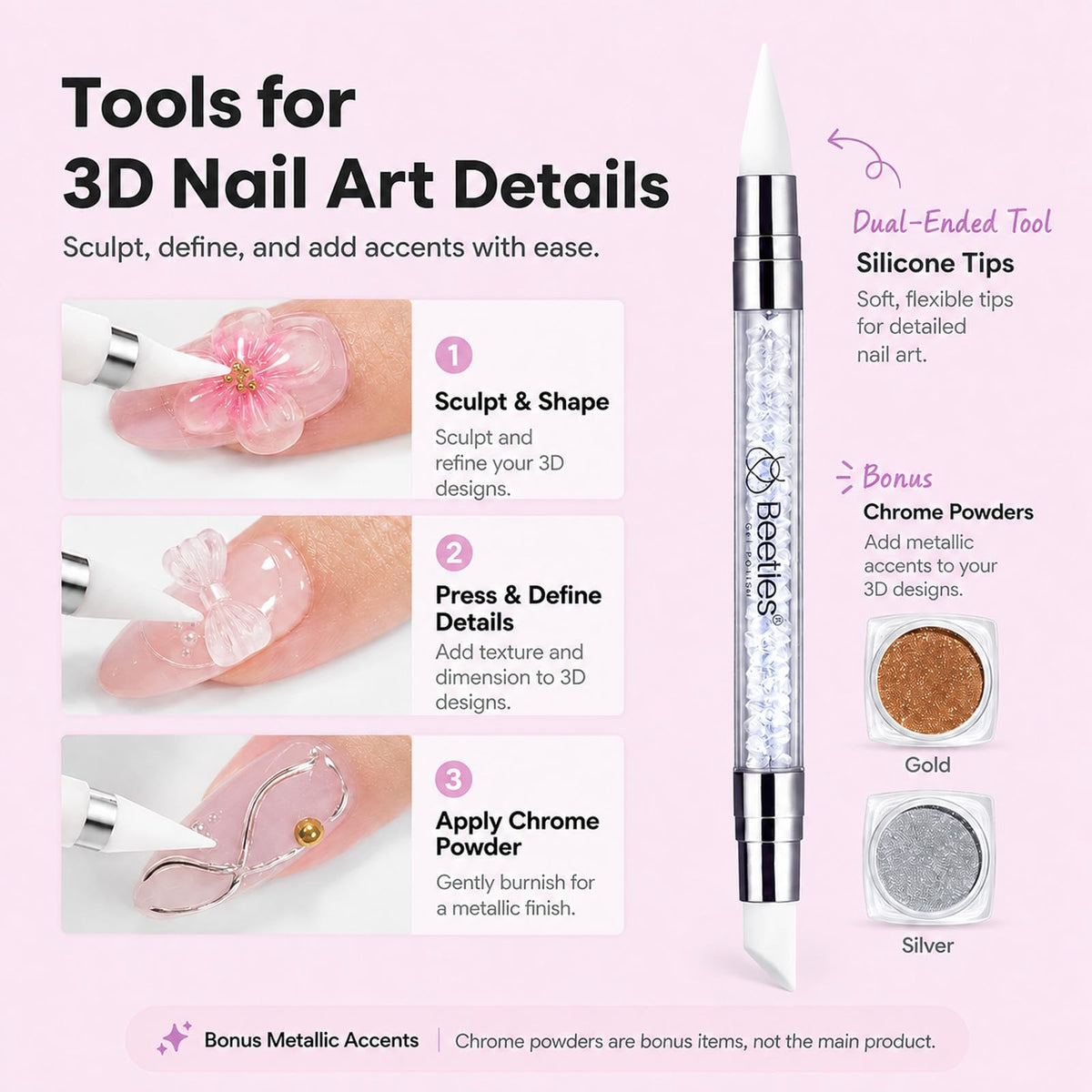 beetles 3D Gel Nail Art application on nails