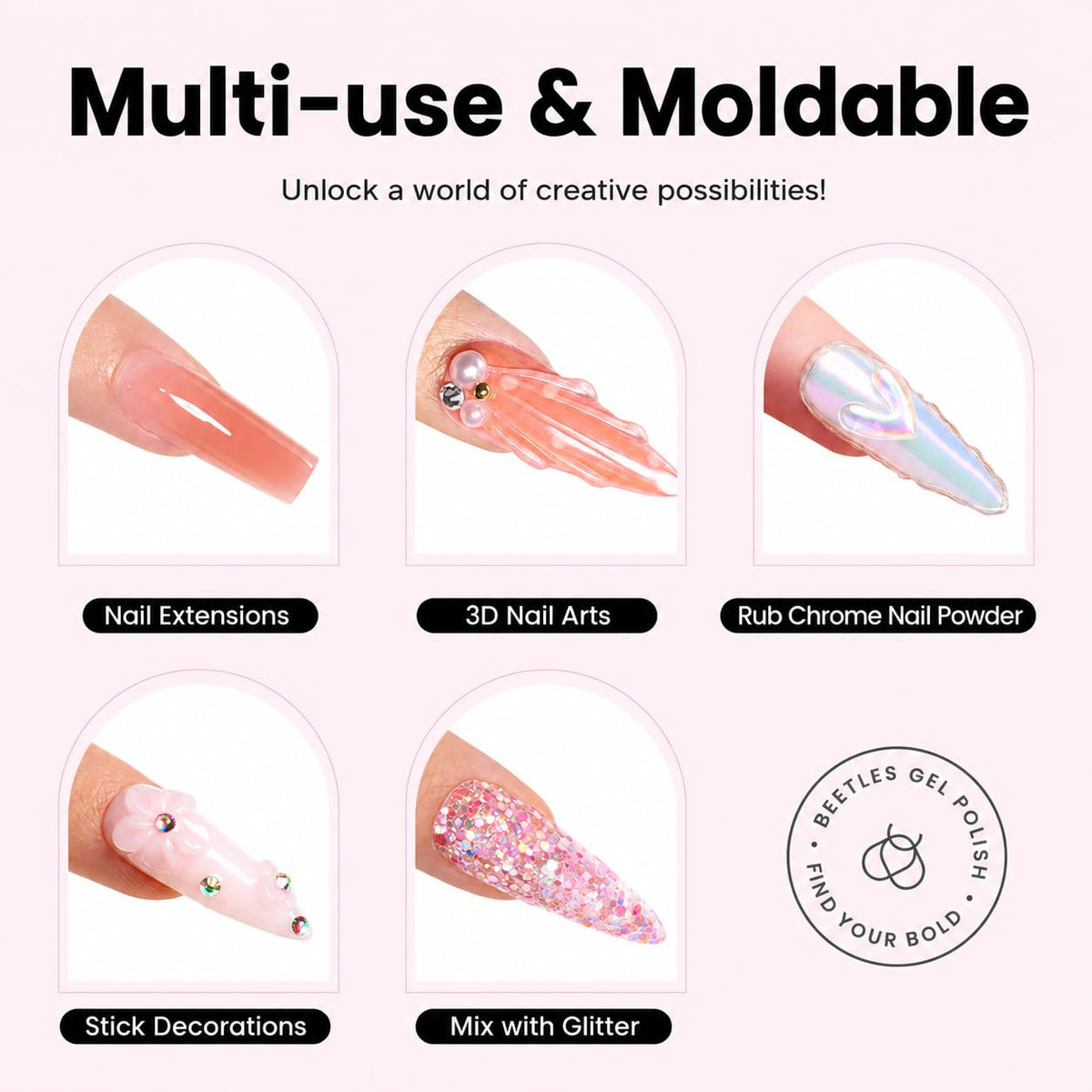 beetles 3D Gel Nail Art kit with rhinestones and pearls