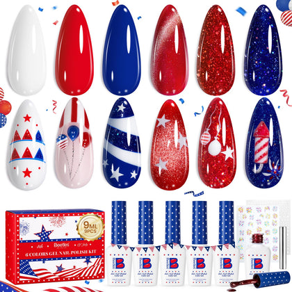beetles 4th of July Gel Nail Polish Set displaying six vibrant colours
