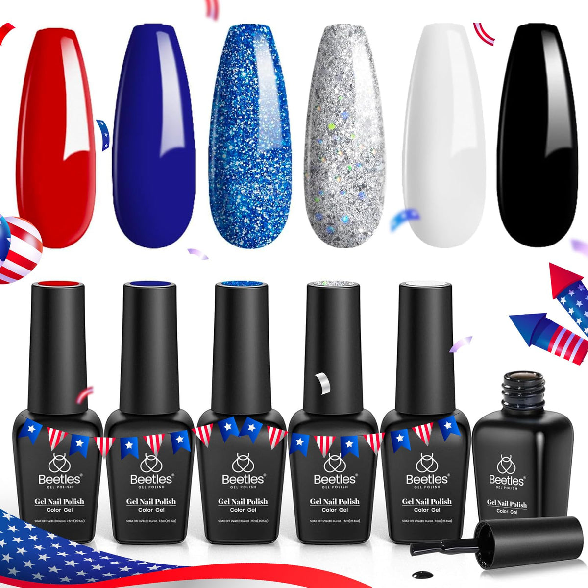 beetles 4th of July Gel Nail Polish Set including 6 colours