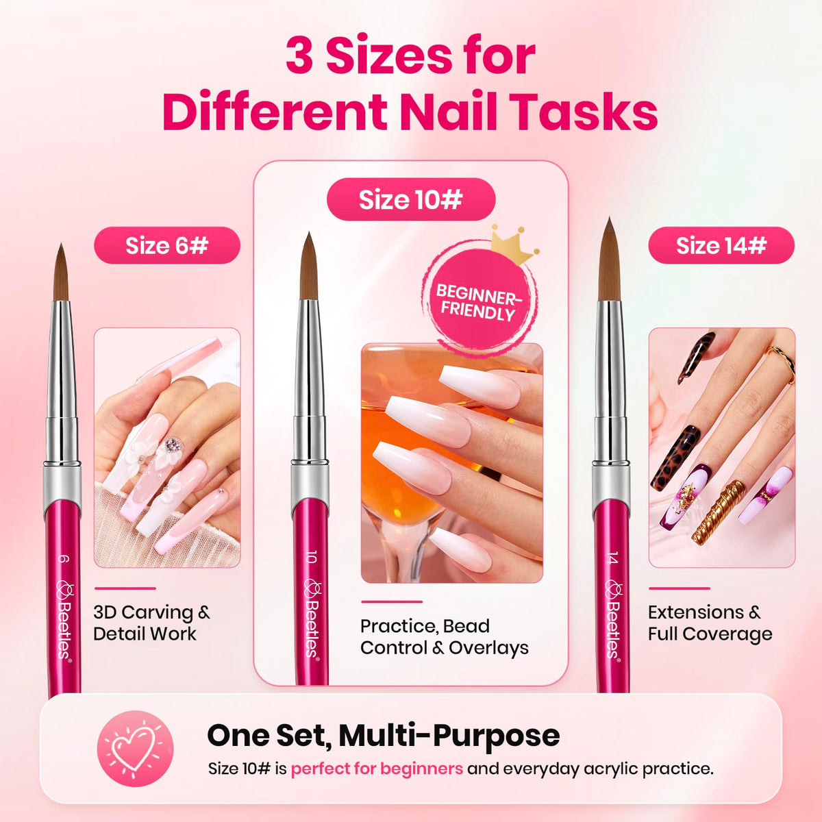 beetles Acrylic Nail Brush Size 10 and 14 for nail extensions