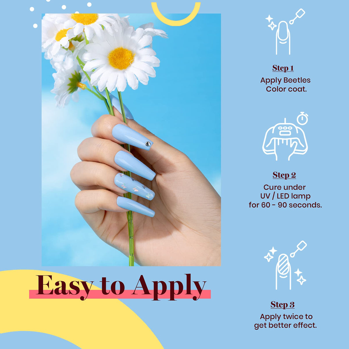 beetles Baby Blue Gel Nail Polish 15ML in a nail care setup