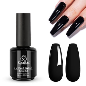 Beetles Black Gel Nail Polish alongside nail art tools
