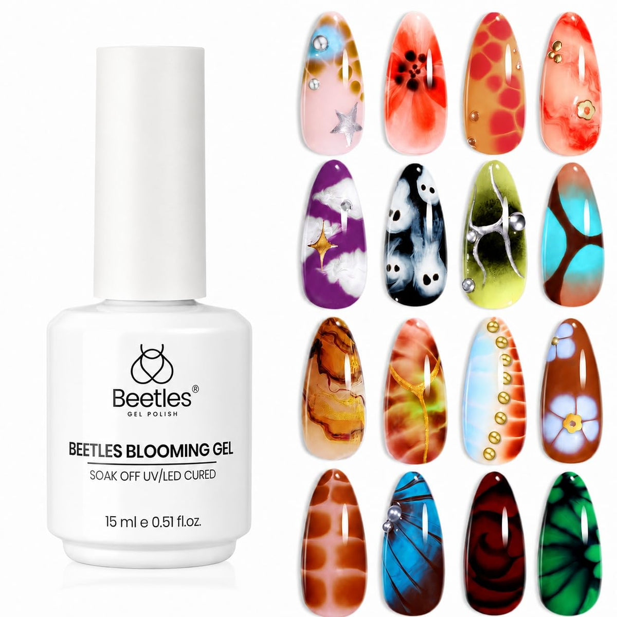 beetles Blooming Gel Nail Polish 15ml clear bottle front view