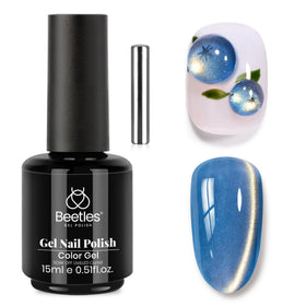 Beetles Blue Cat Eye Gel Nail Polish 15ML Frosted Sapphire front view