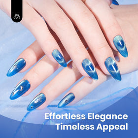 beetles Blue Cat Eye Gel Nail Polish applied on nails