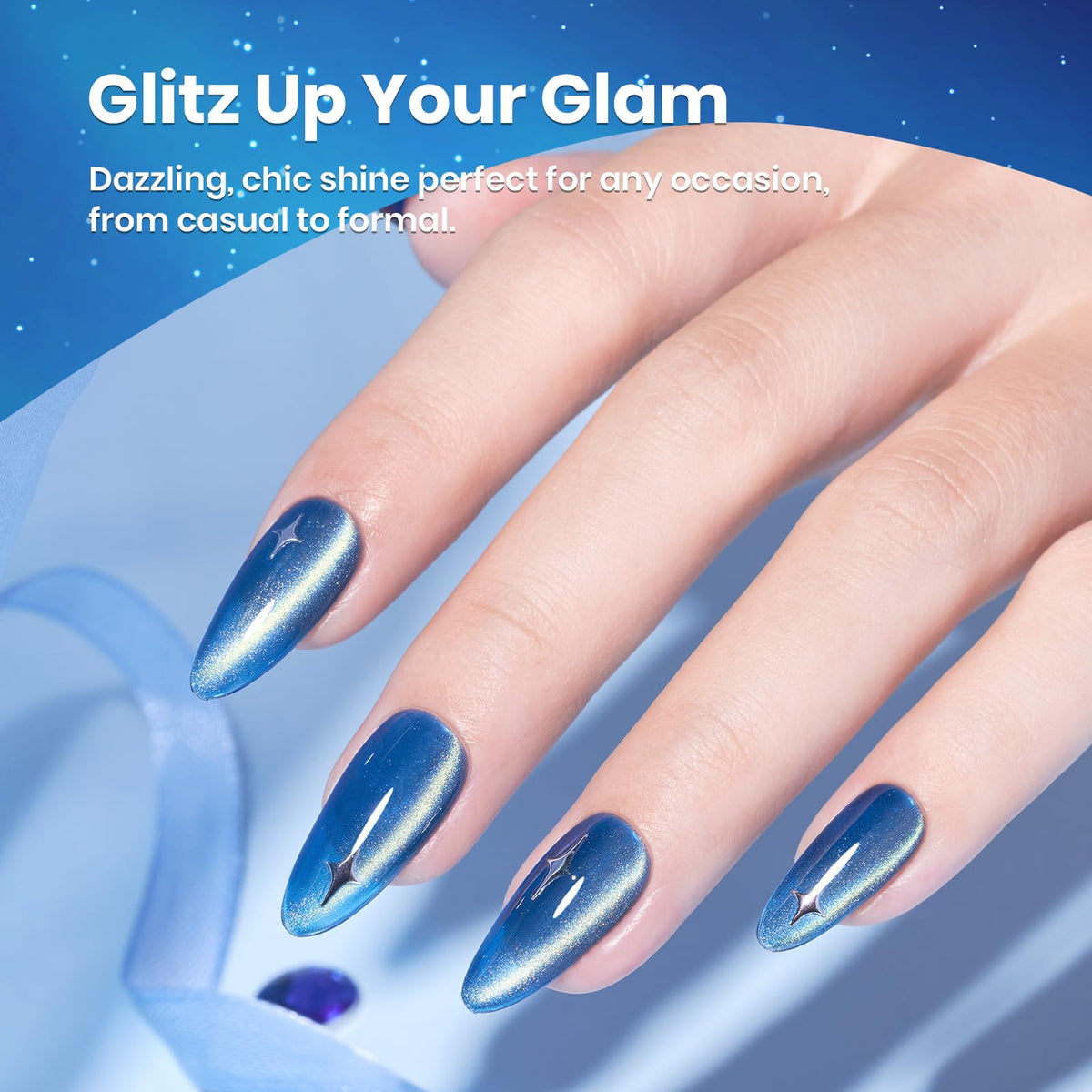 beetles Blue Cat Eye Gel Nail Polish with magnetic stick