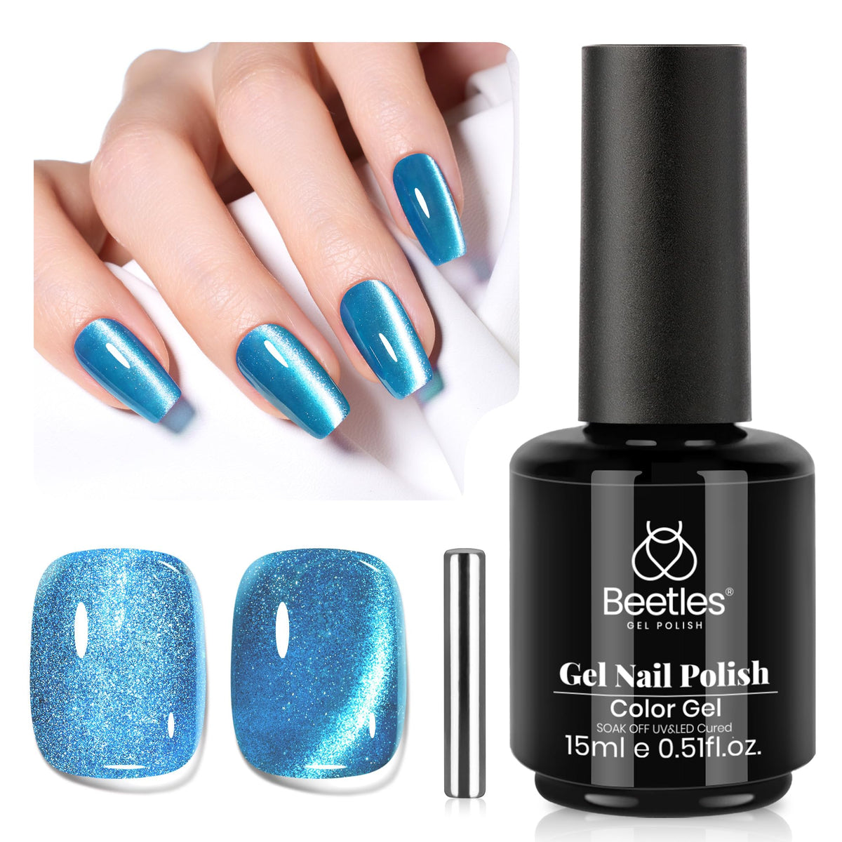 beetles Blue Cat Eye Gel Polish 15ML bottle front view