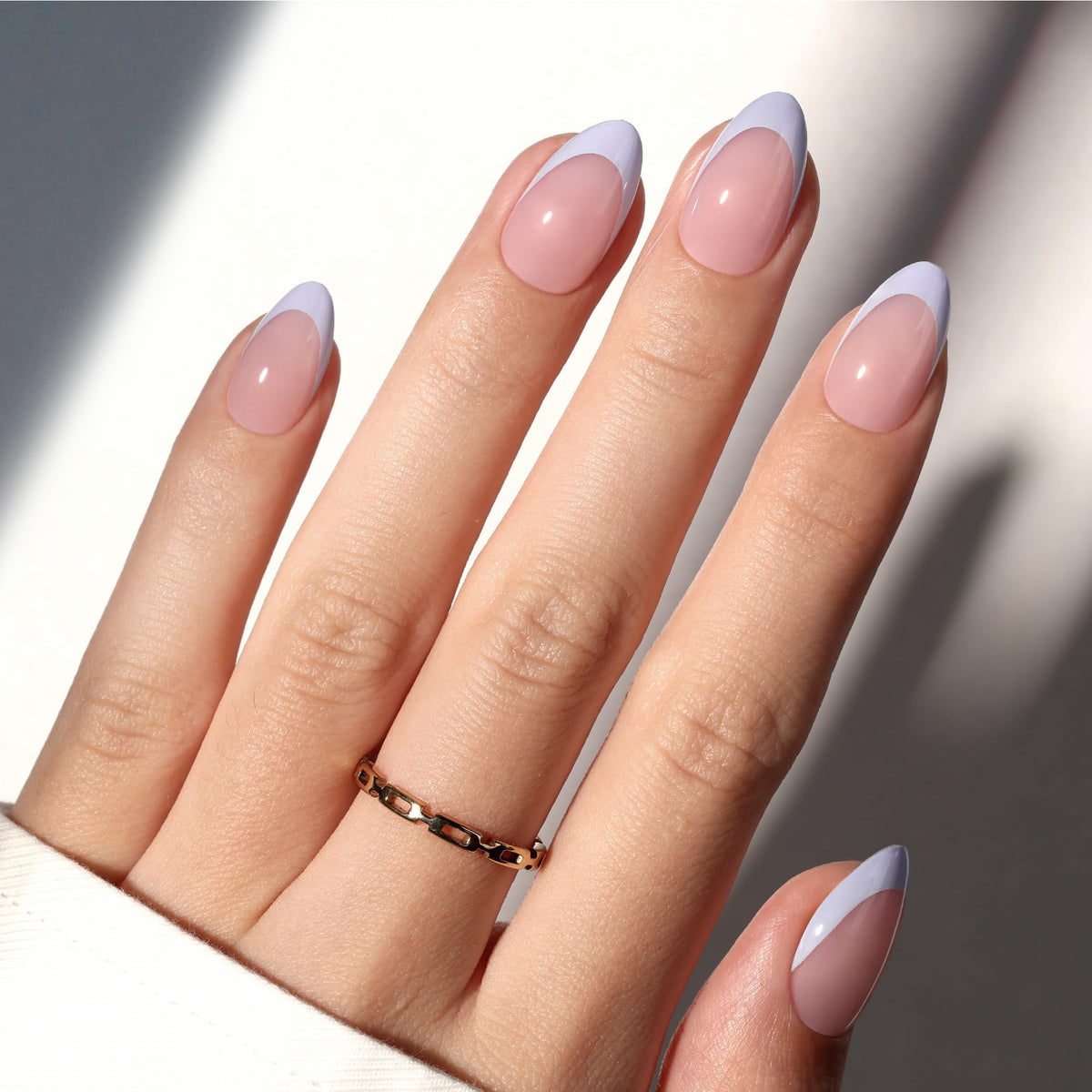 Beetles Blue French Tips Press On Nails front view with various sizes