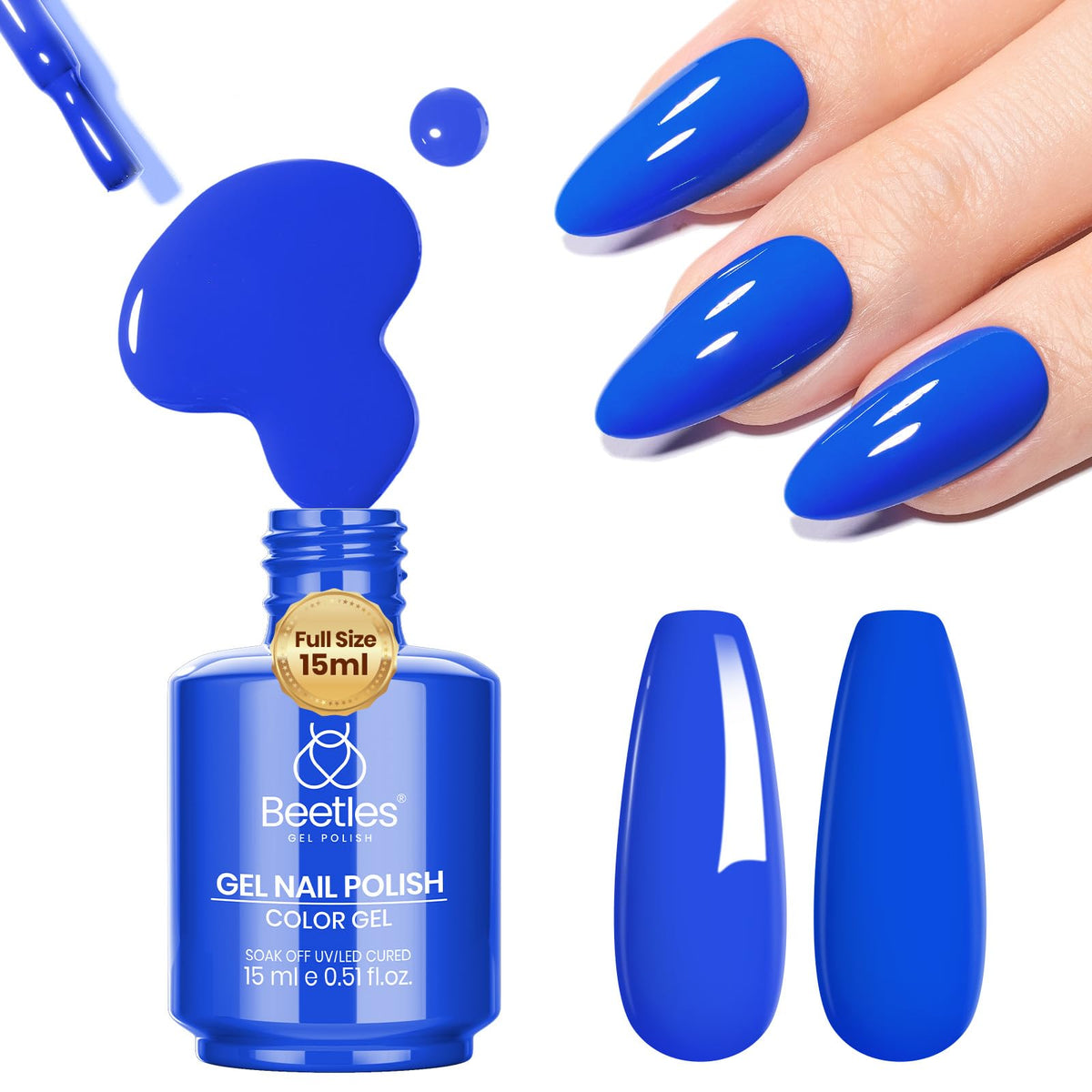 Beetles Blue Gel Polish 15ml bottle front view