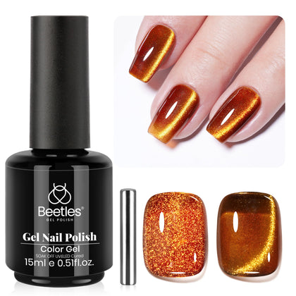 beetles Brown Cat Eye Gel Nail Polish 15ML amber glint front view
