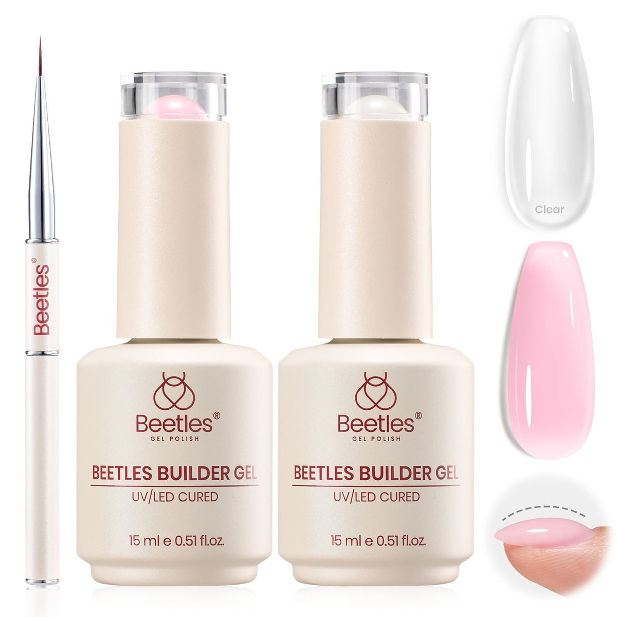 beetles Builder Gel Kit clear and pink bottles front view