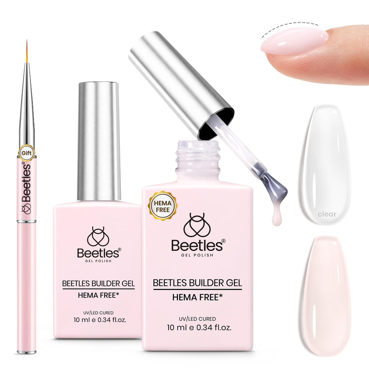 beetles Builder Gel Nail Kit clear and jelly nude bottles front view