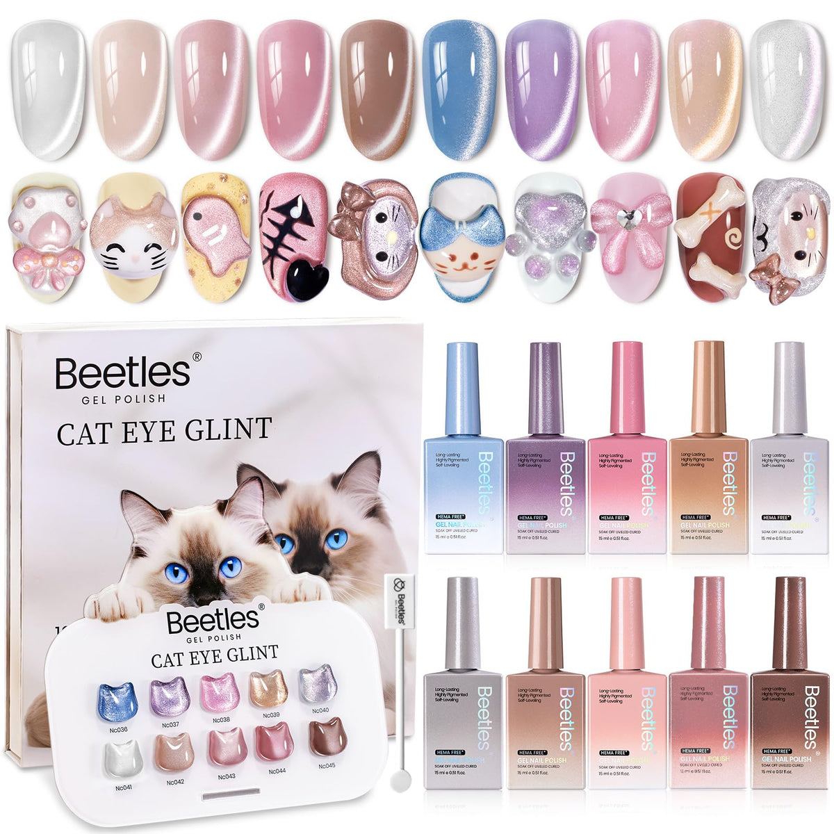 beetles Cat Eye Gel Nail Polish Set 10 colours front view