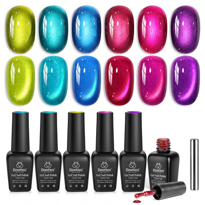 beetles Cat Eye Gel Nail Polish Set 6 colours front view