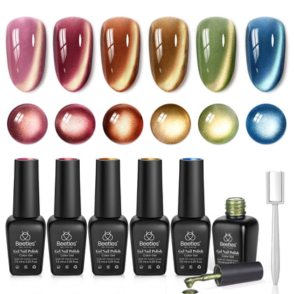 Beetles Cat Eye Gel Nail Polish Set 6 colours front view