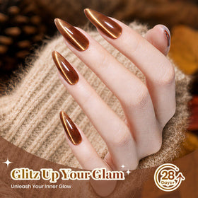 beetles Cat Eye Gel Nail Polish Set displayed with autumn leaves
