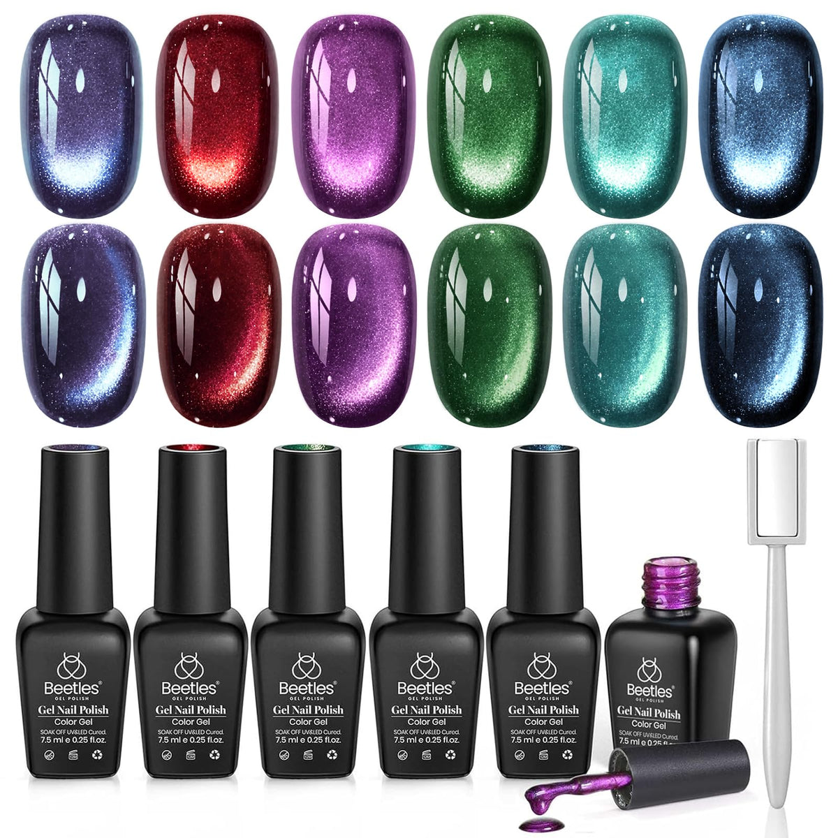 beetles Cat Eye Gel Nail Polish Set front view with six colours