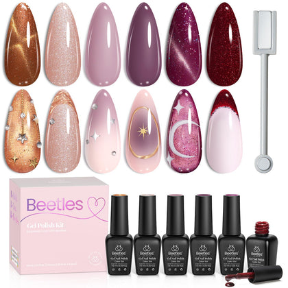 beetles Cat Eye Gel Nail Polish Set including 6 colours and magnet