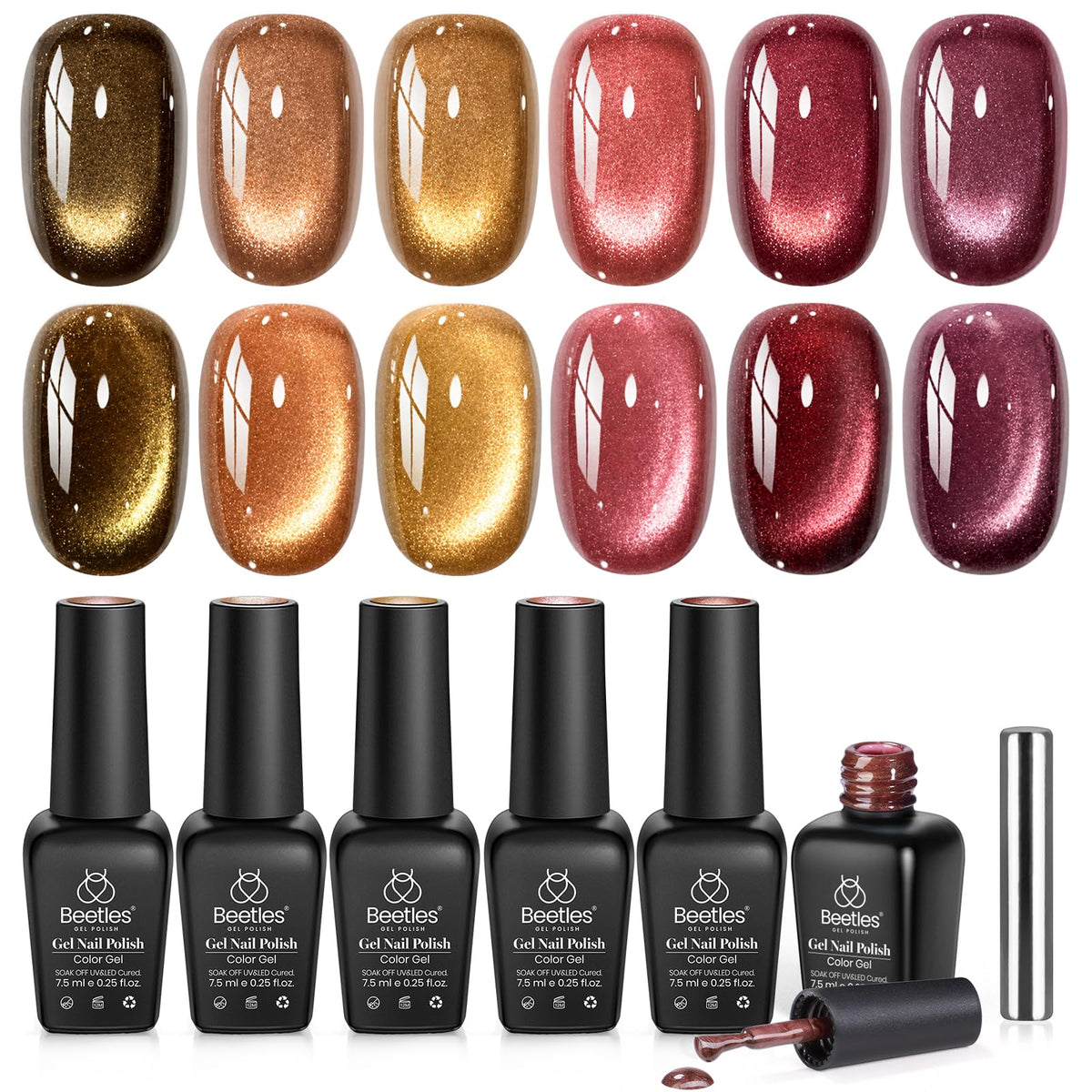 beetles Cat Eye Gel Nail Polish Set with 6 colours front view