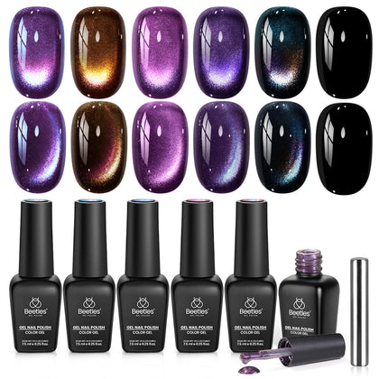 beetles Cat Eye Gel Nail Polish Set with 6 colours front view