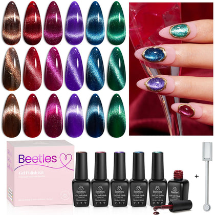 beetles Cat Eye Gel Nail Polish Set with 6 colours front view